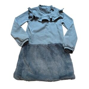 Janie and Jack Faux Fur Skirt Dress Kids Blue Excellent Ruffle Bow SIZE 10